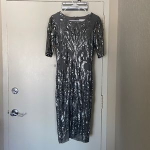 New York & Company Silver Sequin Dress Large